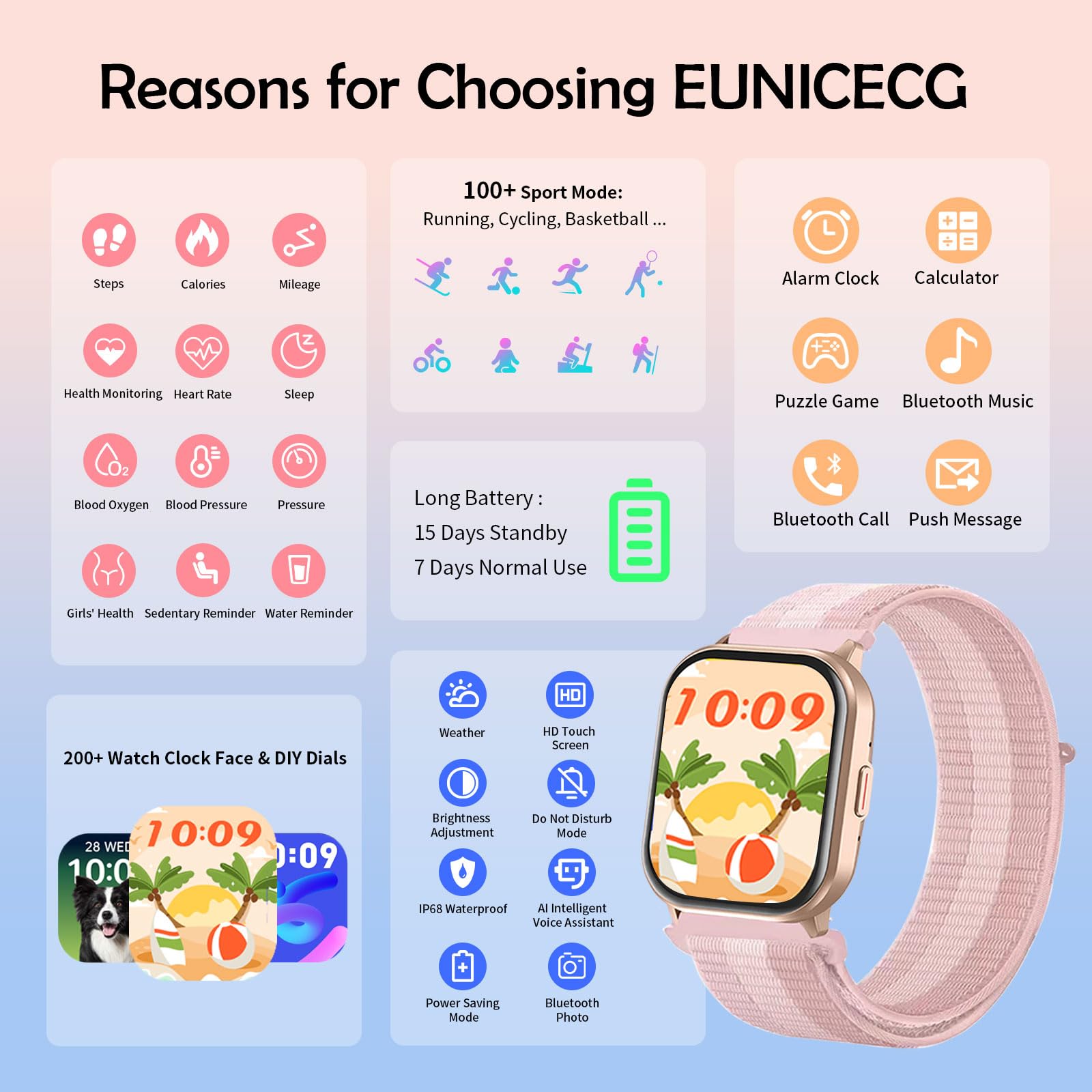 JUBUNRER Smartwatch Bambini Cardiofrequenzimetro Monitor Sonno Contapassi Pedometro Sport Impermeabile Sveglia Calcolatrice Orologio Bambino Bambina Fitness Ragazzi Ragazze Adolescenti Regalo 3+ Anni
