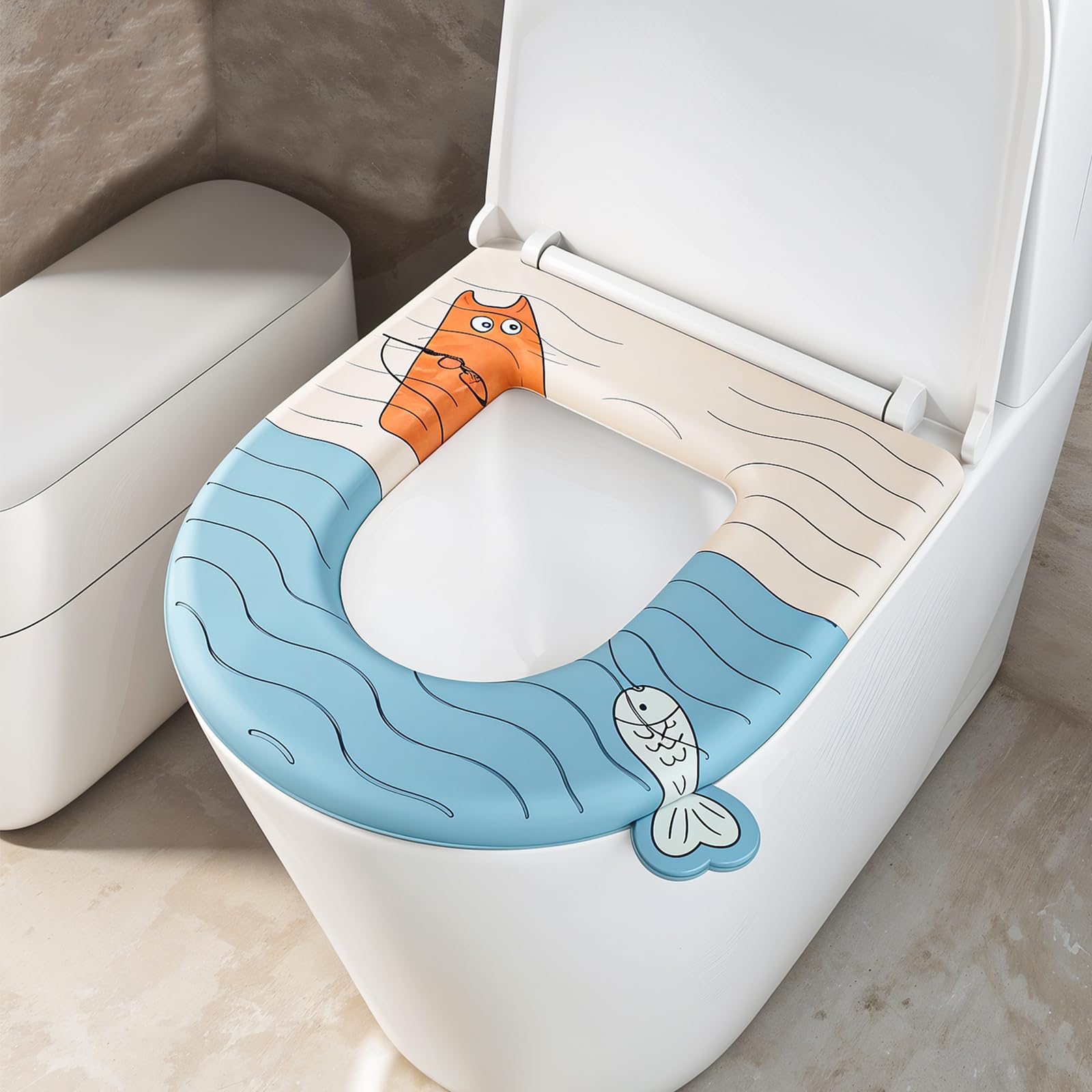 ECOCO By Fixeify Decorative Toilet Seat Cover/cushion with Cute Animal Design, Soft-Close Hinges, Cream and Blue (Blue)-image-8