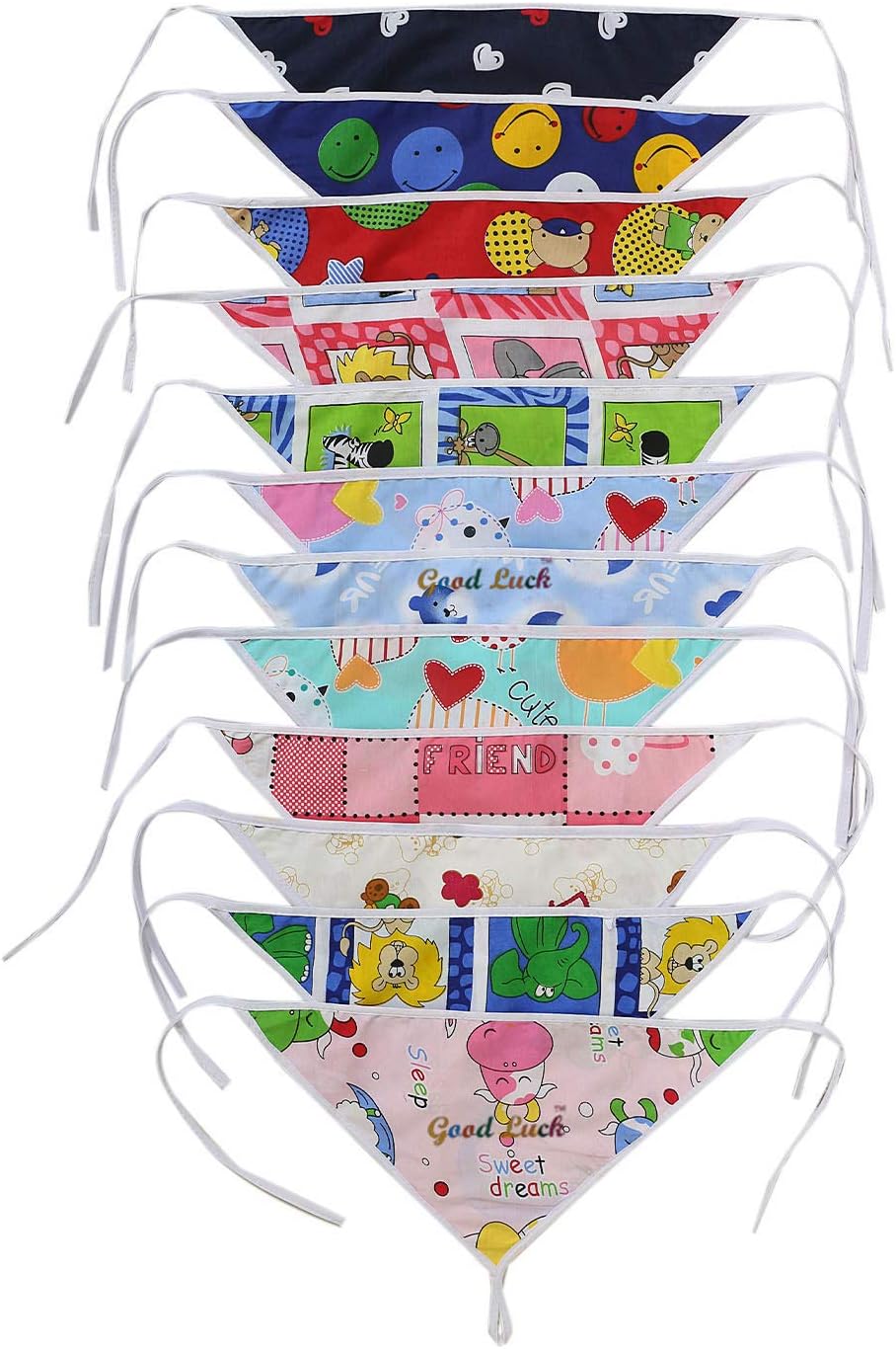 Goodluck Cartoon Print Cotton Cloth Double Layer Triangle Shaped Washable and Reusable Nappies for Born Baby 0-2 Months, Set of 12 Pieces (Multicolour)