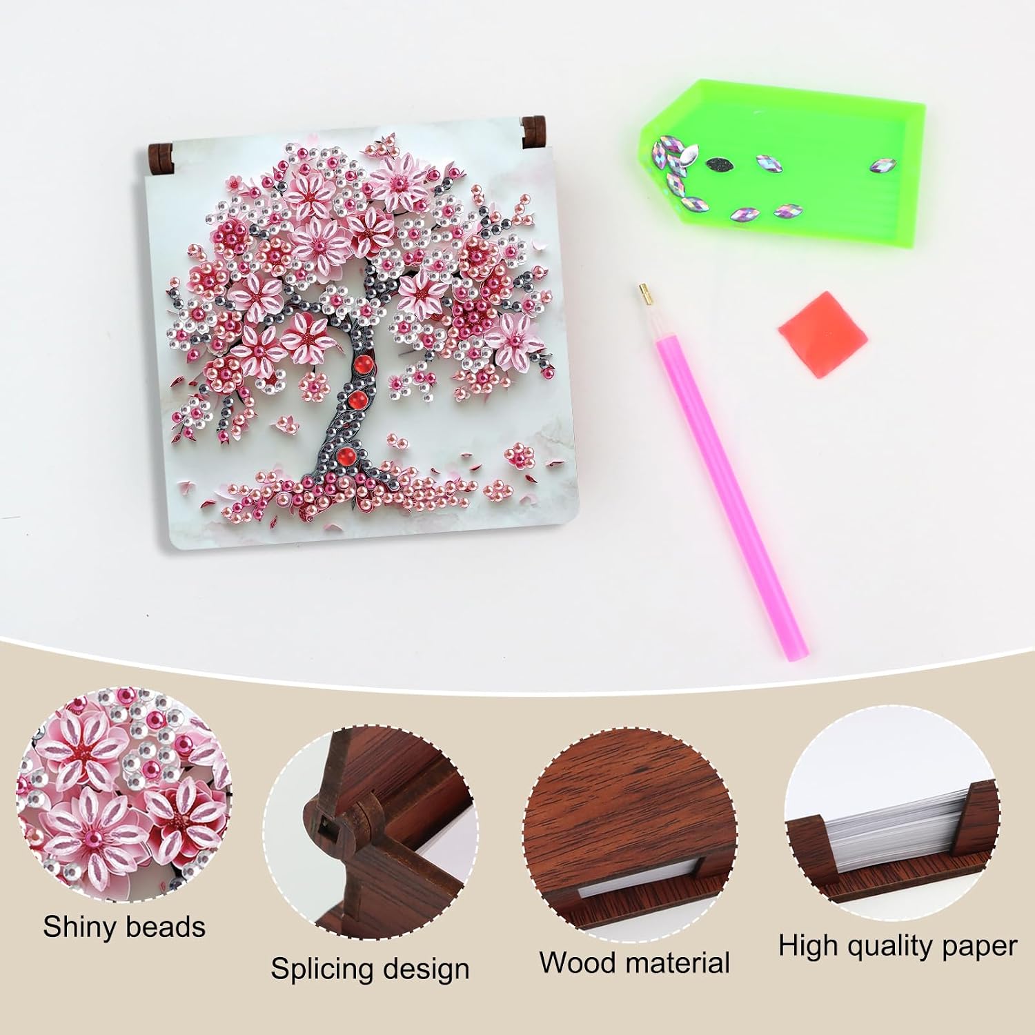 antor DIY Diamond Painting Note Box with 160 Sheets, Elegant Flowering Tree Rhinestone Diamond Art Kit, Wooden Memo Pad Holder, Reusable Note Paper Organizer for Office, Home & Gift image 5
