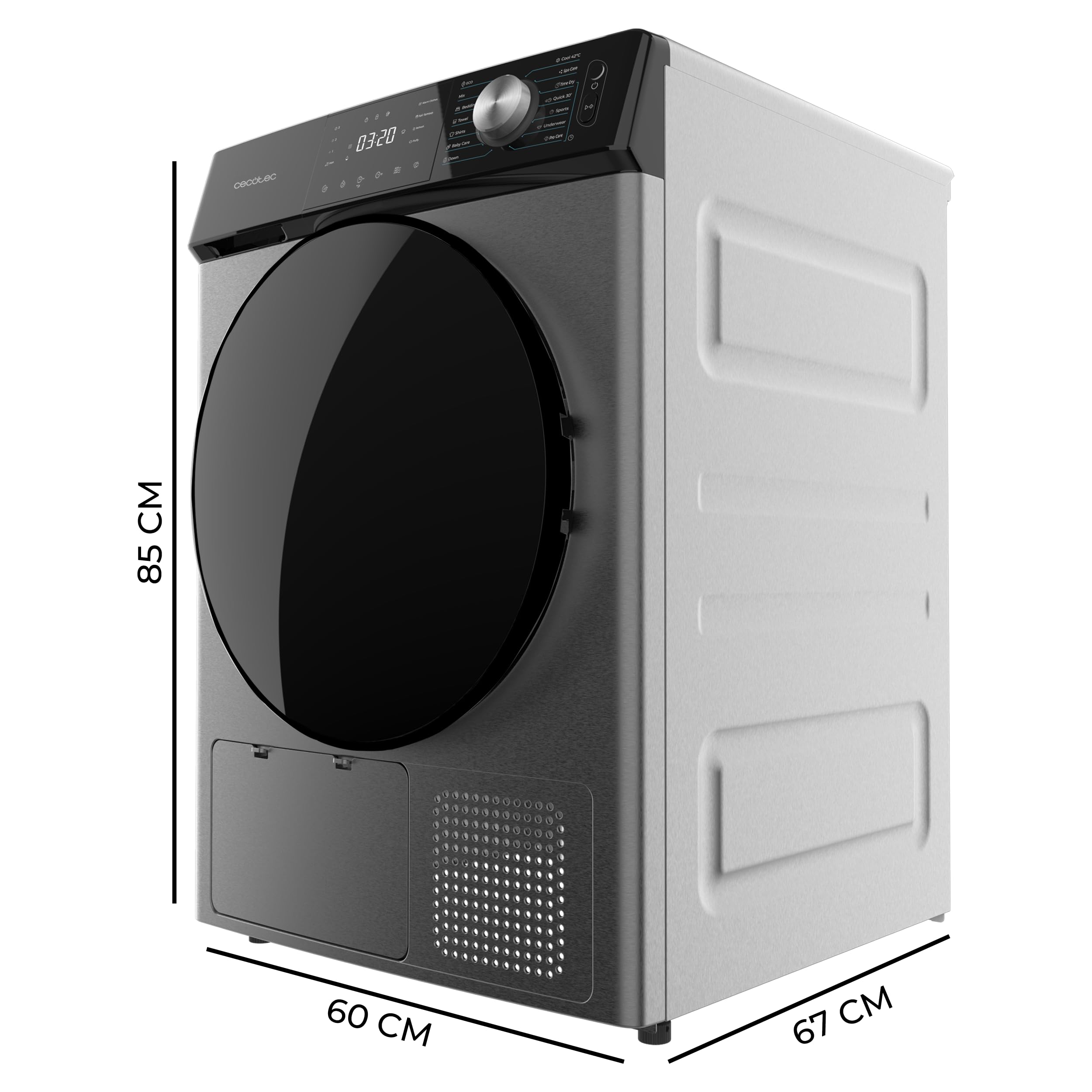Cecotec Secadora de Ropa 10Kg Bomba de Calor Bolero Dresscode Dry 10350 Steel. 14 Programas, Bajo Consumo, Secado Automático, Función Spa Care, Planchado Fácil, 4 Niveles de Intensidad de Secado