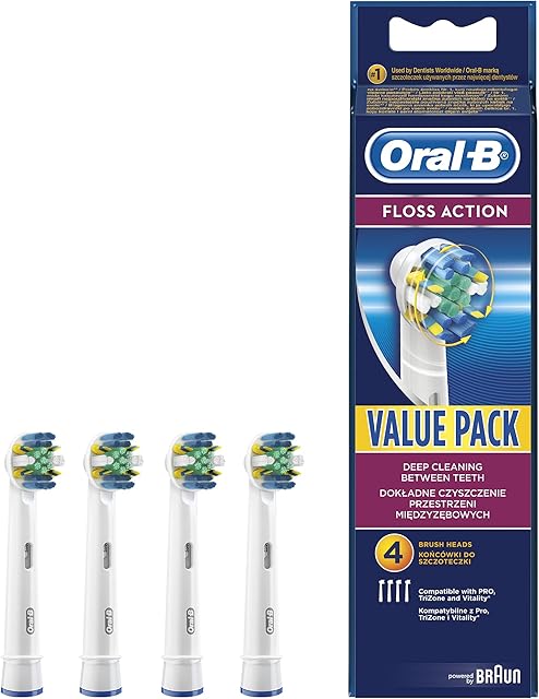 Oral-B FlossAction Końcówki do Szczoteczek, 4 Sztuki, Oryginalne Wkłady do Elektrycznej Szczoteczki, Białe