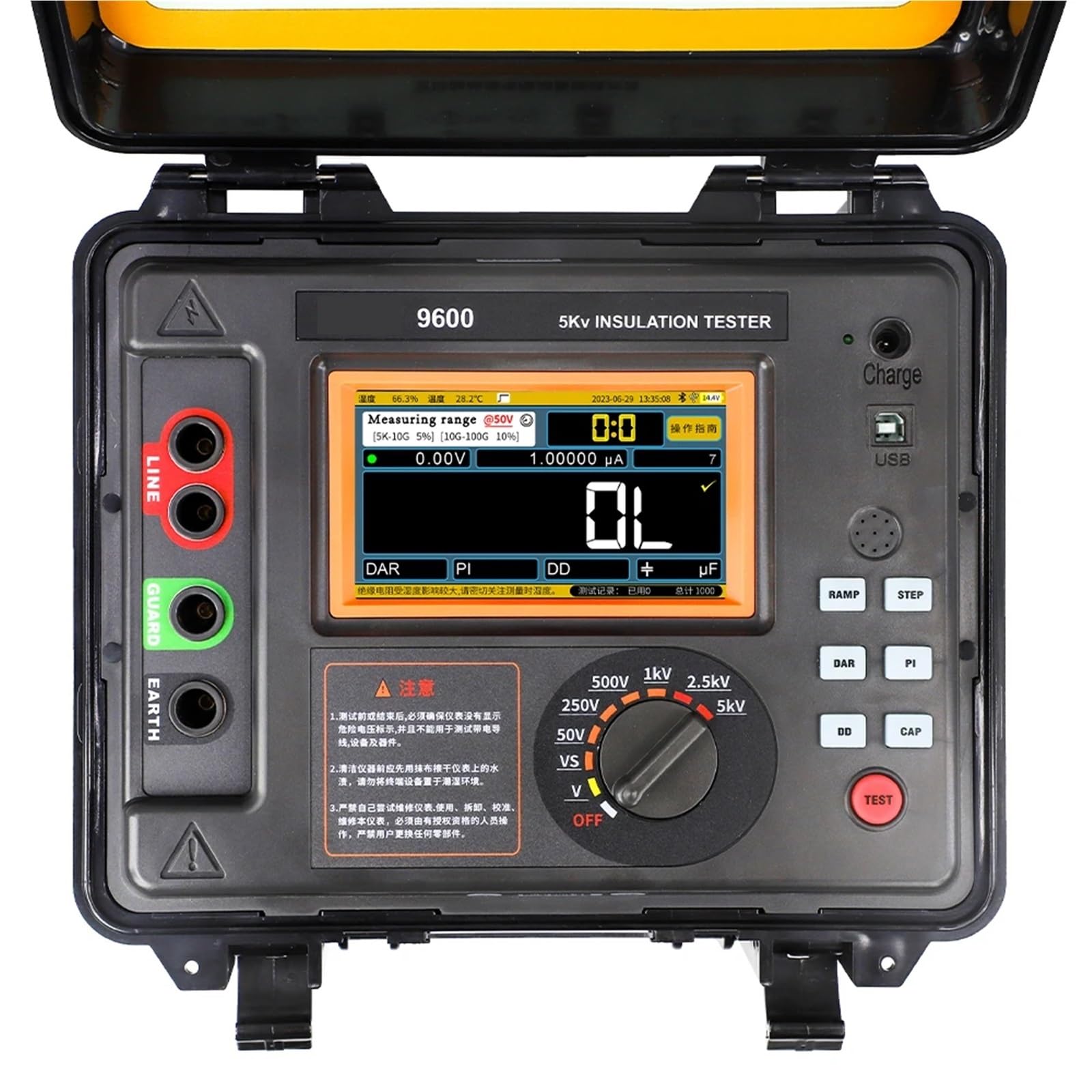 Miernik rezystancji, 9600 wysokonapięciowy tester rezystancji izolacji 10KV 10TΩ wysokiej dokładności akumulator litowy wielokrotnego ładowania miernik rezystancji uziemienia(9600)