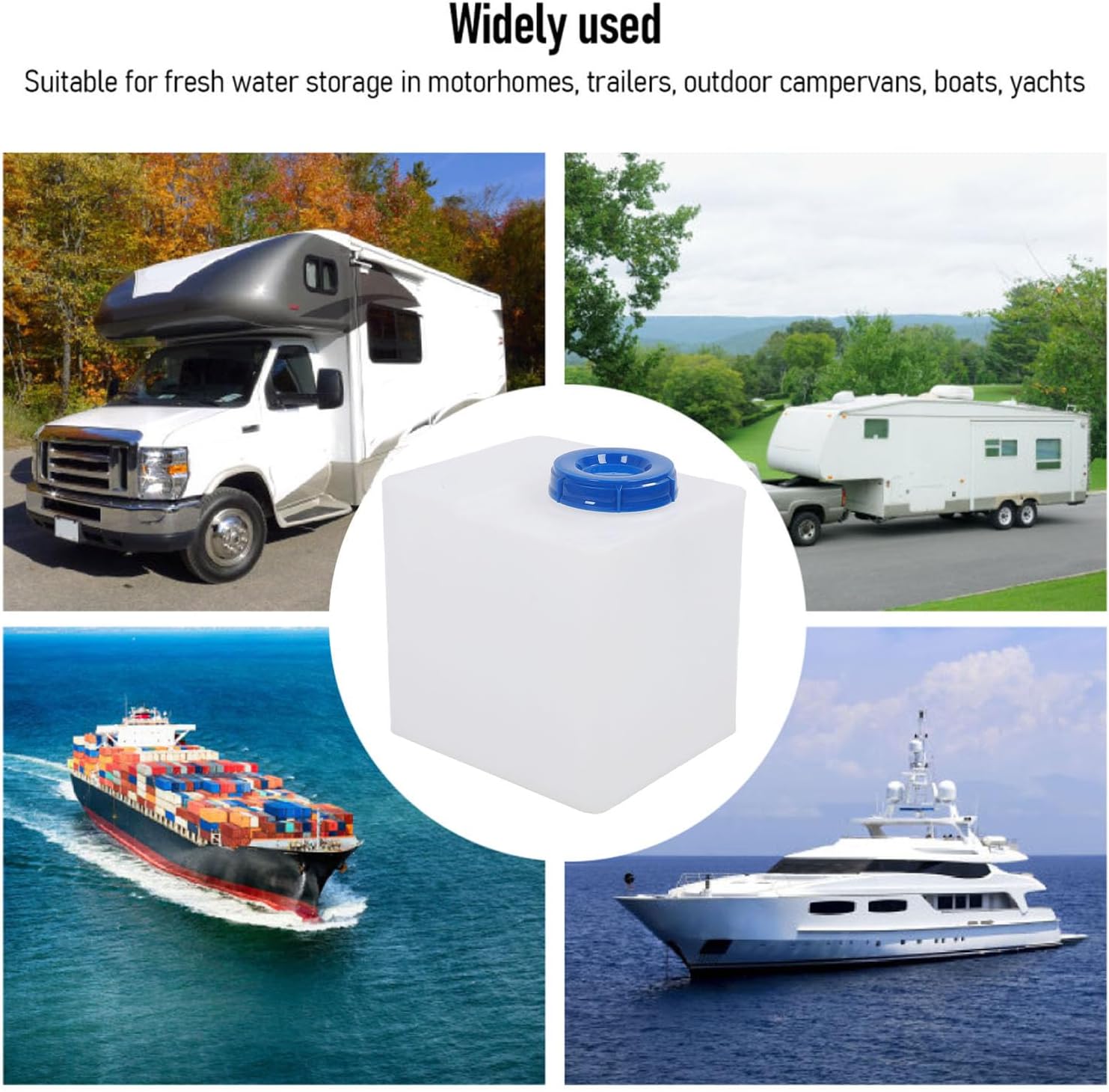 RV Water Tank, 10.5 Gallon Portable Water Storage Container, Leakproof LLDPE Water Holding Tank for RVs, with 130mm Inlet, Suitable for Boats, Yachts