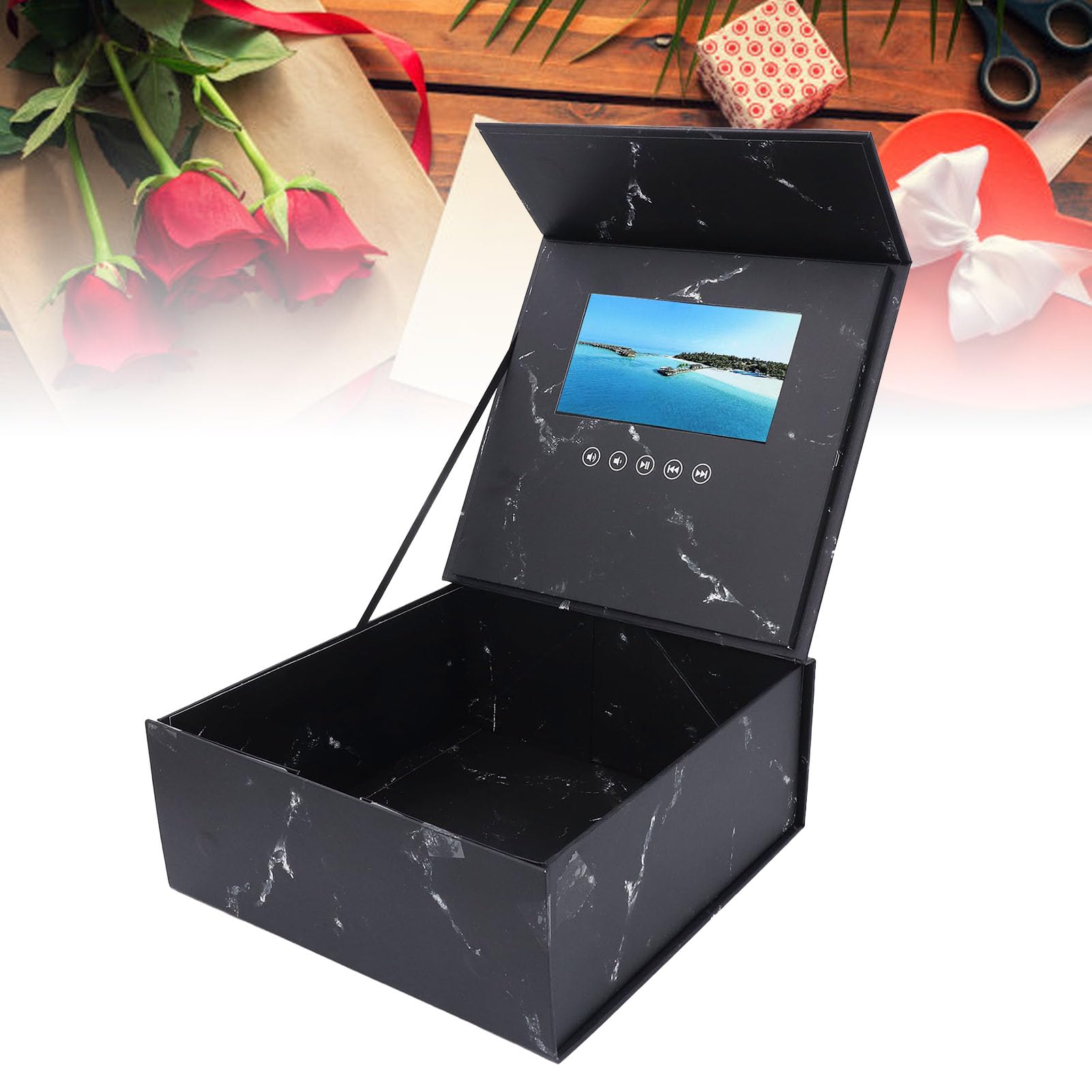 Asixxsix Confezione Regalo Video, Video LCD da 7 pollici, Gift Box elettronico ricaricabile per inviti, proposta, Natale, anniversario, compleanno, fai da te, immagini
