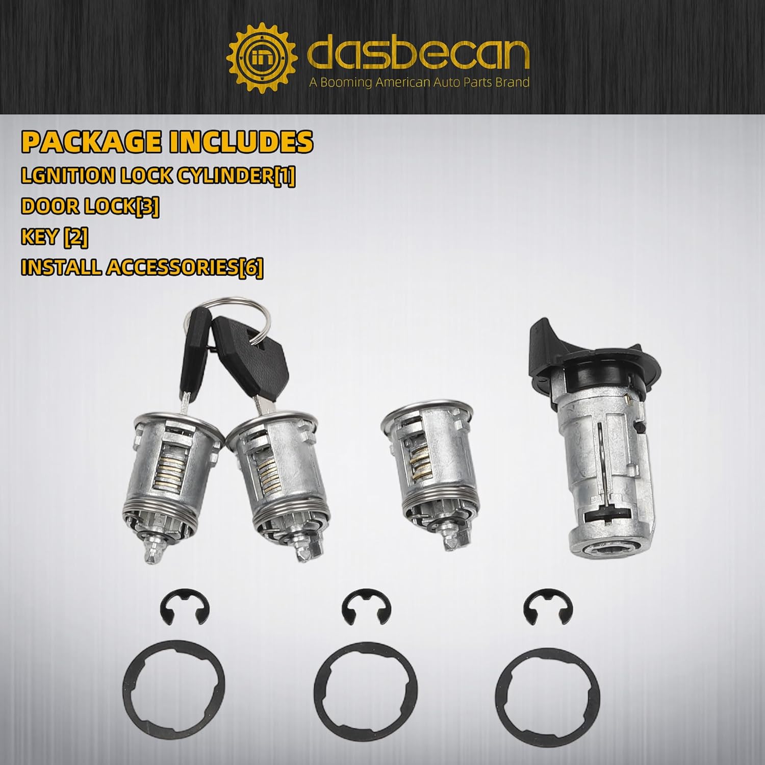 Dasbecan Ignition Switch Lock Cylinder with 3 Door Locks & 2 Keys Compatible with Jeep Wrangler YJ Cherokee XJ 1991-1996 Replaces# 17250.05 924-908 5161055AA 4720929K