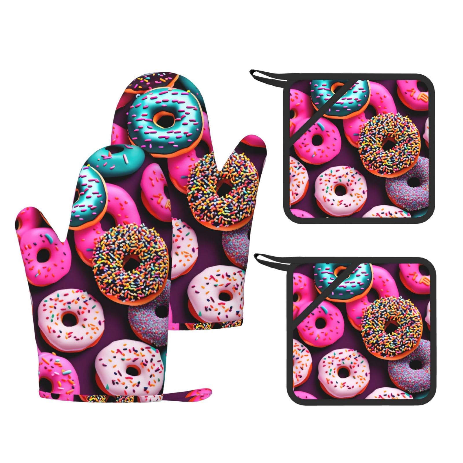 Gants de cuisine en silicone isolants à cinq doigts motif donut pour le four