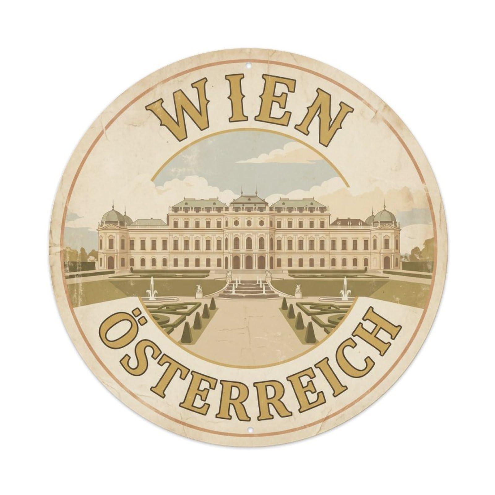 Vintage Travel Vienna Imperial Palace 1 Metal Tin Sign Plaque Wall Decor for Cafe, Club Bar, Office, Home Garden Round Metal Poster 8x8Inch