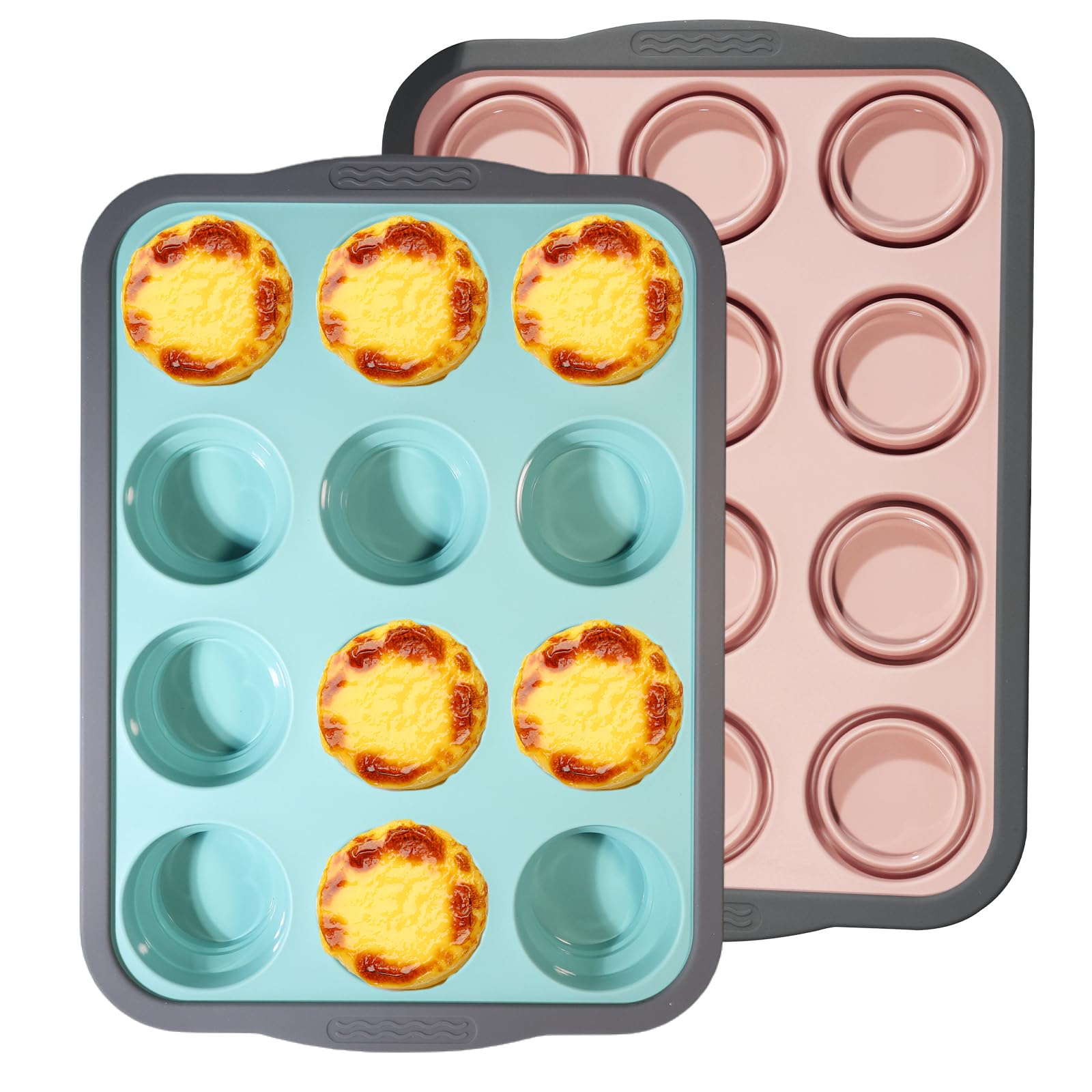2 Pièces Moule à Muffins – Moule en Silicone pour 12 Muffins, Moules Silicone Muffin avec Structure Métallique, Idéale pour Cupcakes, Brownies et Puddings
