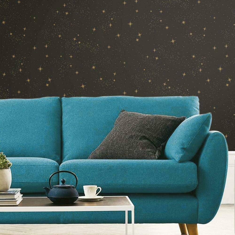 RoomMates RMK11318WP Upon A Star Black and Metallic Peel and Stick Wallpaper, 52.1 x 502.9 cm - Image 3