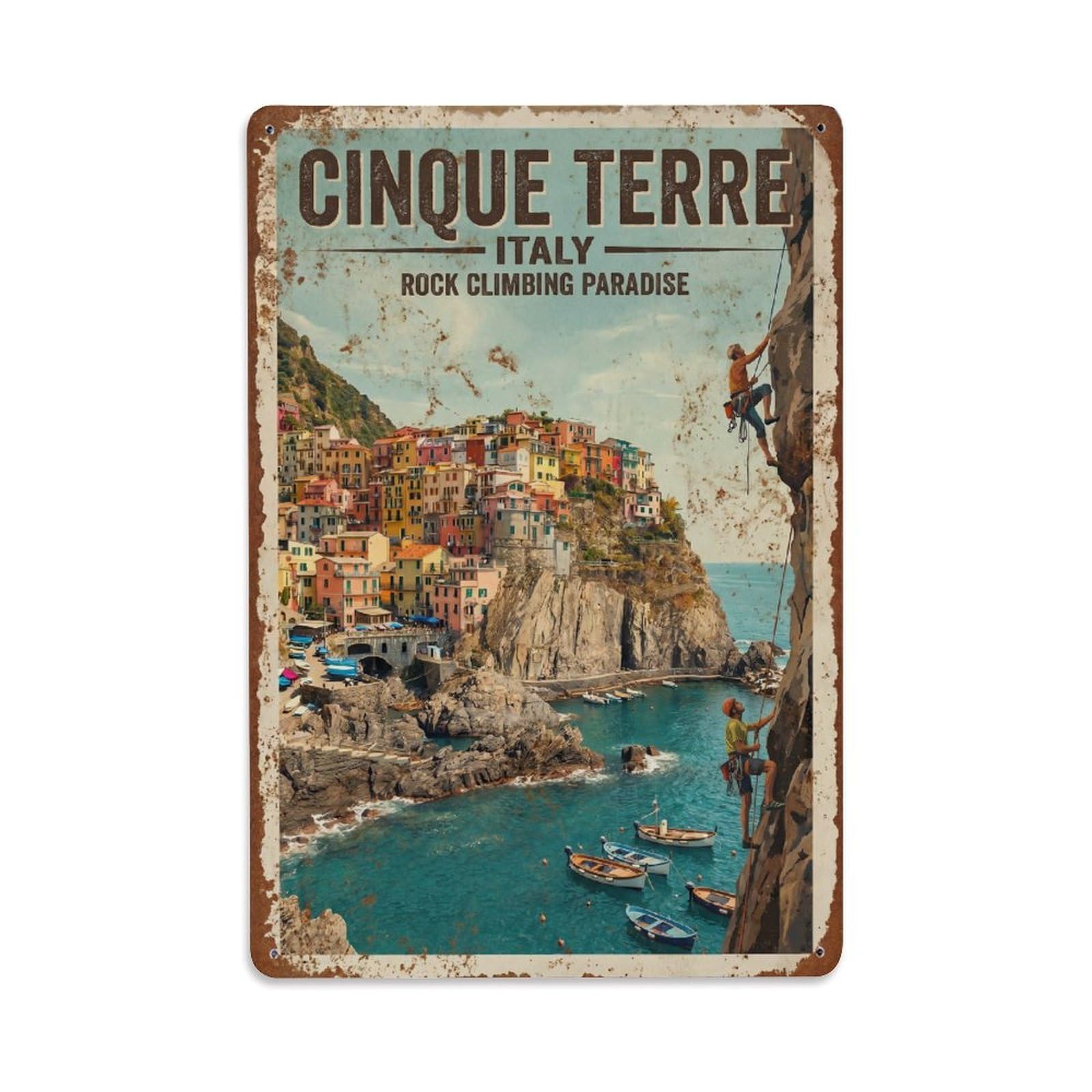 Huiyhb 8X12inch(20X30cm) Vintage Travel Cinque Terre Italy Climbing Metal Tin Sign