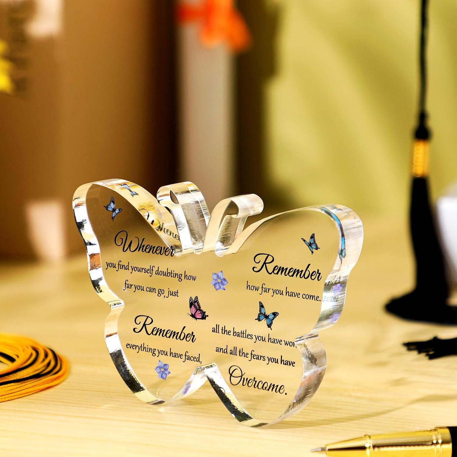 Butterfly Inspirational Acrylic Congratulation Gifts for Him Her Women Men University College Middle High College Graduate Brave Acrylic Graduation Christian Religious Gifts