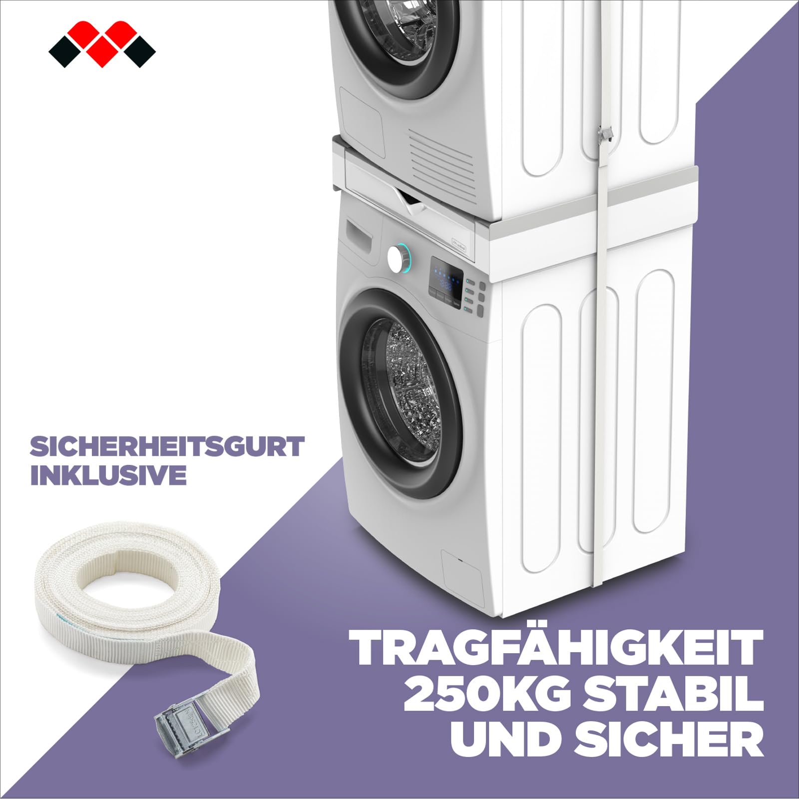 Meliconi Torre Duo Zwischenbaurahmen für Waschmaschine Trockner 2-in-1 Universal Vormontiert Platzsparend Made in Italy