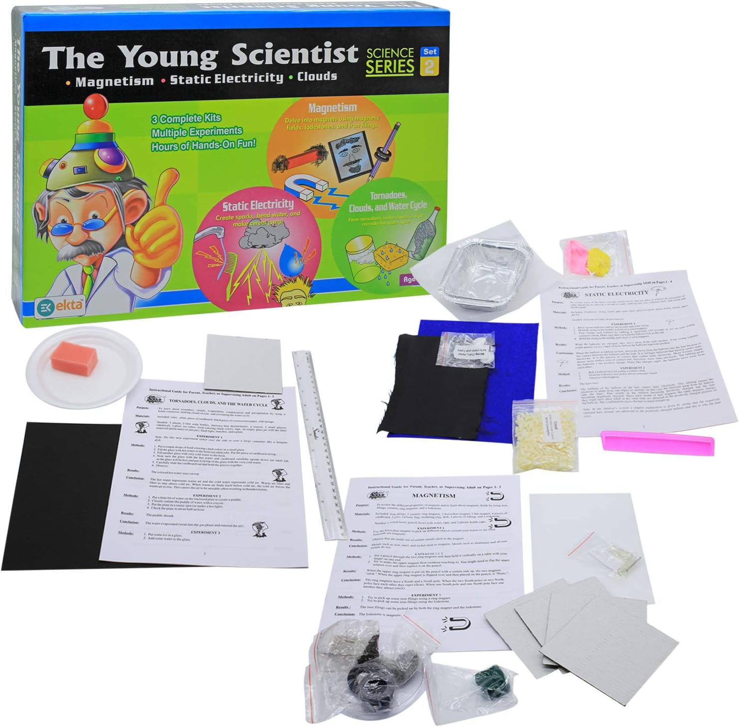 Ekta The Young Scientist Series 2 Set: Science Kit - Magnetism, Tornadoes, Clouds & Water Cycle, Static Electricity - Ages 8+ (Unisex) - Multicolor - Multidisciplinary Science - STEM Learning