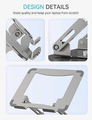 Miniatura 8 de SOUNDANCE Soporte para laptop con base giratoria de 360°, elevador ergonómico para computadora para escritorio, altura ajustable multiángulo, Gris