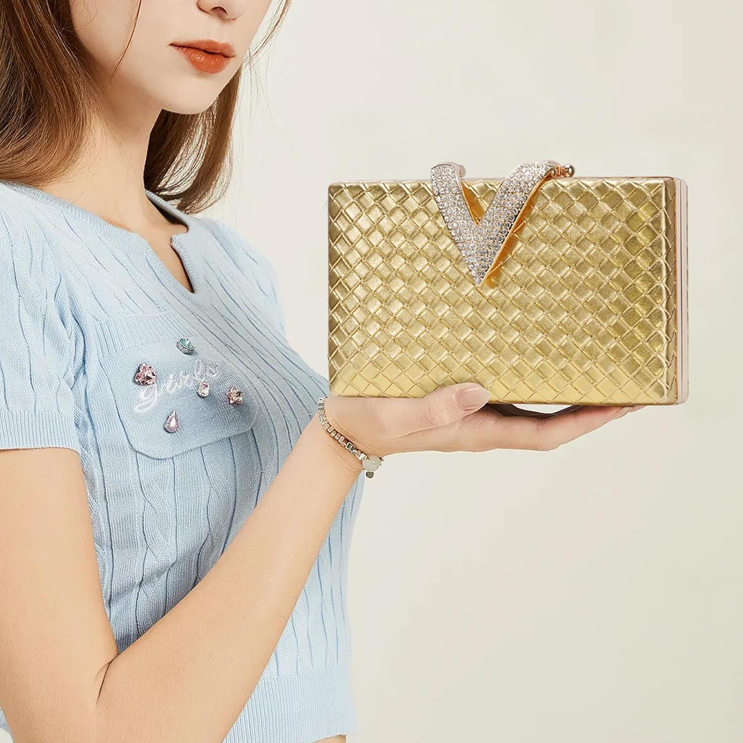TRBSXRT Woven Clutch Purses, Elegant Satchel Bag for Women, Evening Bag Formal Woven Handbag - Image 3