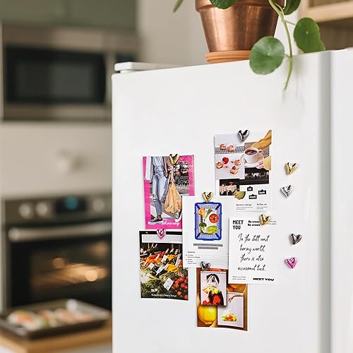 Miniatura 29 de 20 imanes dorados para refrigerador, lindo corazón de amor, imanes decorativos plateados para nevera, juego de imanes de cocina para el hogar