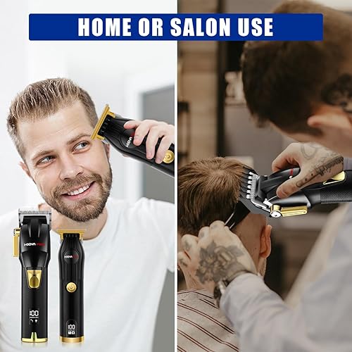 Miniatura 6 de HIENA PRO Cortapelos para hombres, juego de recortadora de líneas T, kit profesional de corte de peluquero recargable inalámbrico con pantalla LED,