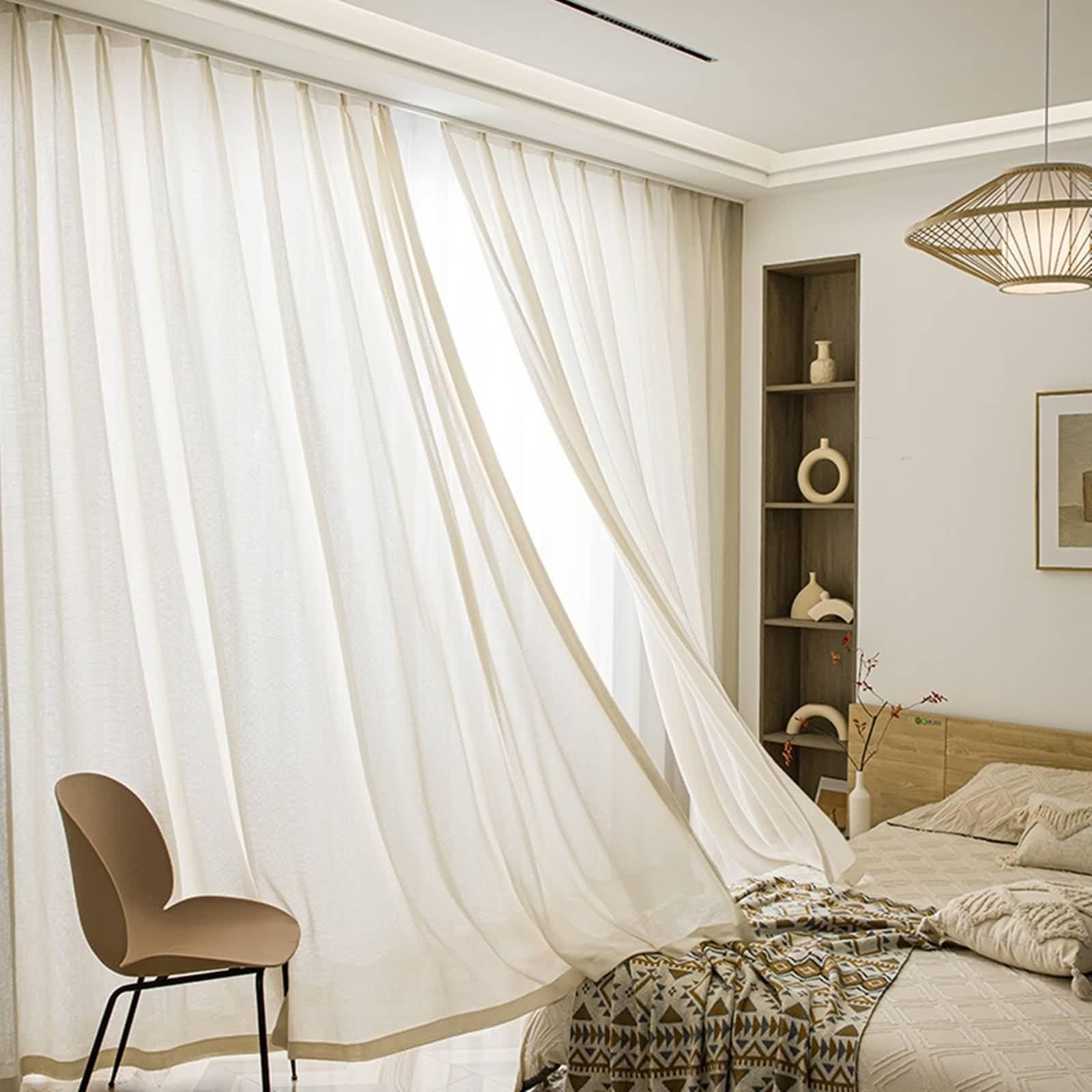 Rideau de cuisine texturé haut de gamme en coton gaufré beige 132x183cm