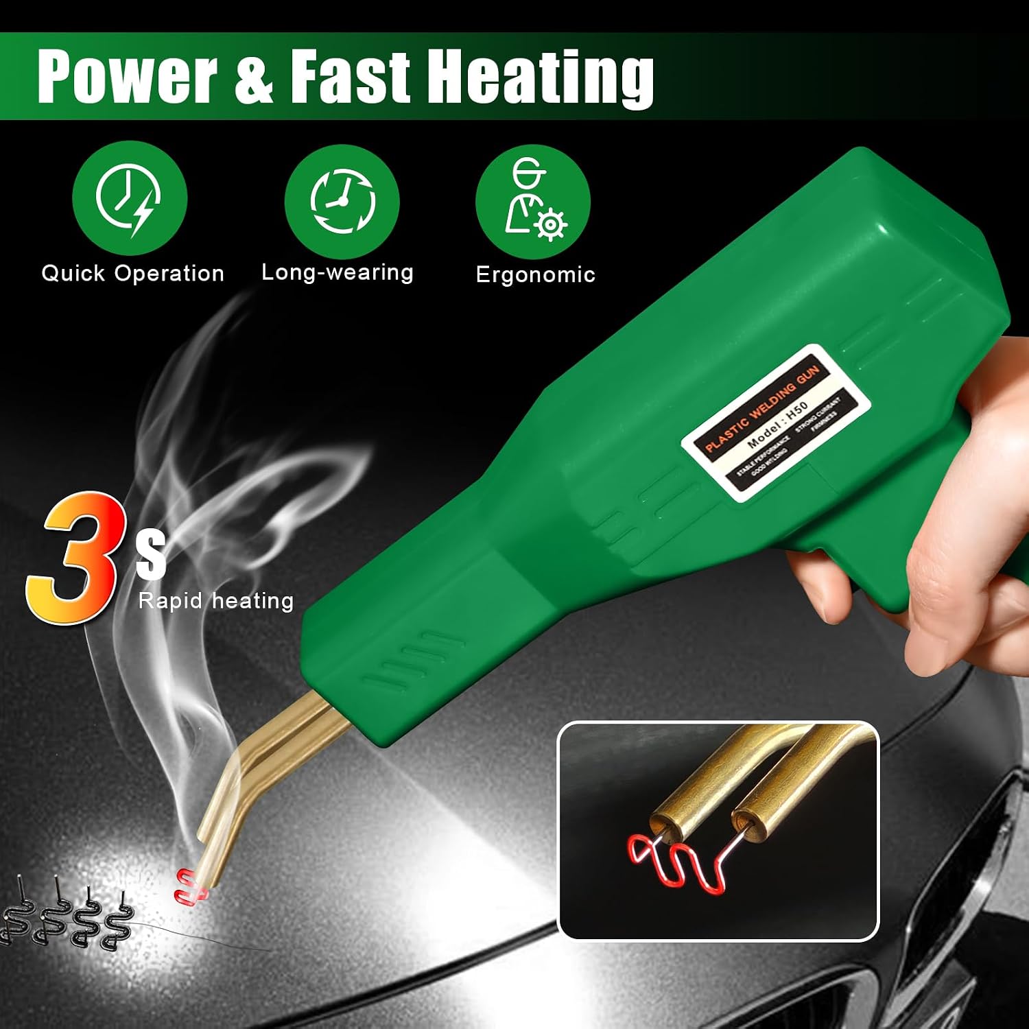 ATOLS Upgraded Plastic Welder, 1000PCS Staples, Pure Copper Transformer, Rapid Heating, Plastic Welding Kit, Hot Stapler Kit, Plastic Welder Gun Kit, Car Bumper Repair Kit, Plastic Repair Kit(Green) image 4