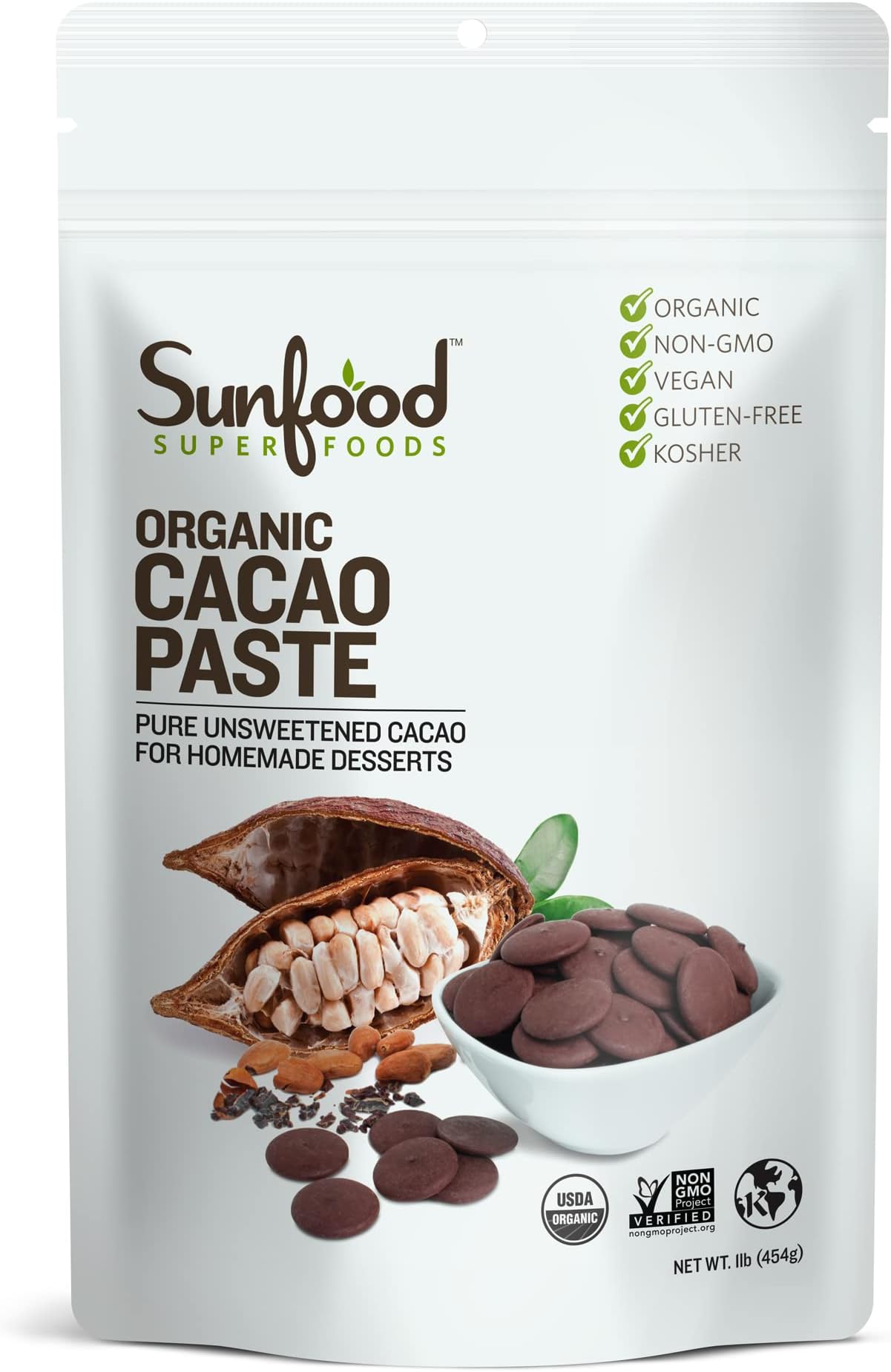 Sunfood Superfoods - Organic Cacao Paste, 1lbs