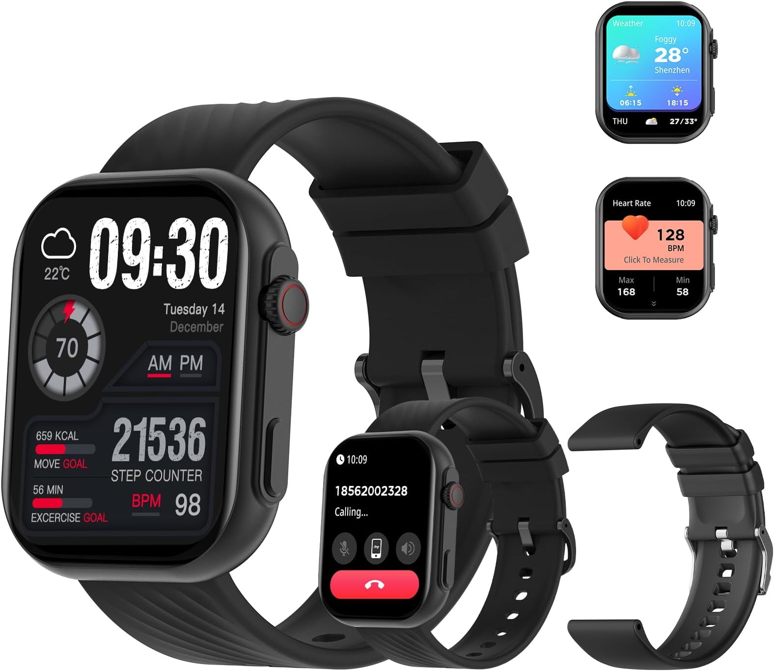 PEJE Smart Watch(Answer/Make Call),2.13" Smartwatch Fitness Activity Tracker, with 120+ Sport Modes, IP68 Waterproof, Heart Rate/Sleep Monitor/Pedometer/Calories, Fitness Watch for Android iOS (Black)