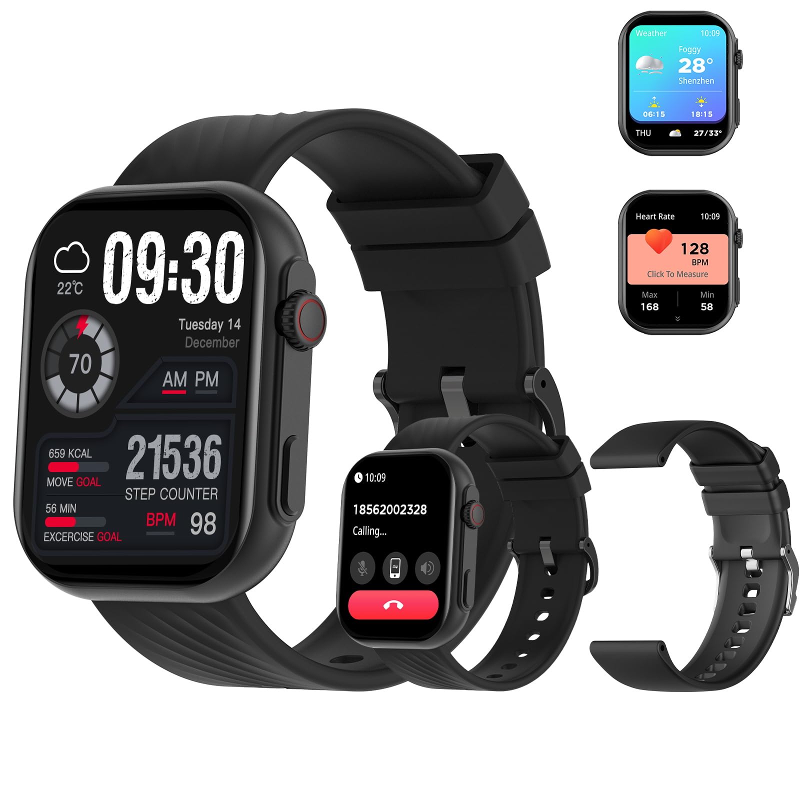 PEJE ZW03-AMD Smartwatch - 2.13" AMOLED,Smart Watches for Men,Muslim Prayer Alerts,SpO2/Heart Rate/Sleep Monitor,120+ Sports Modes,IP68 Waterproof,Bluetooth Calls + Extra Strap,iOS/Android (Black)