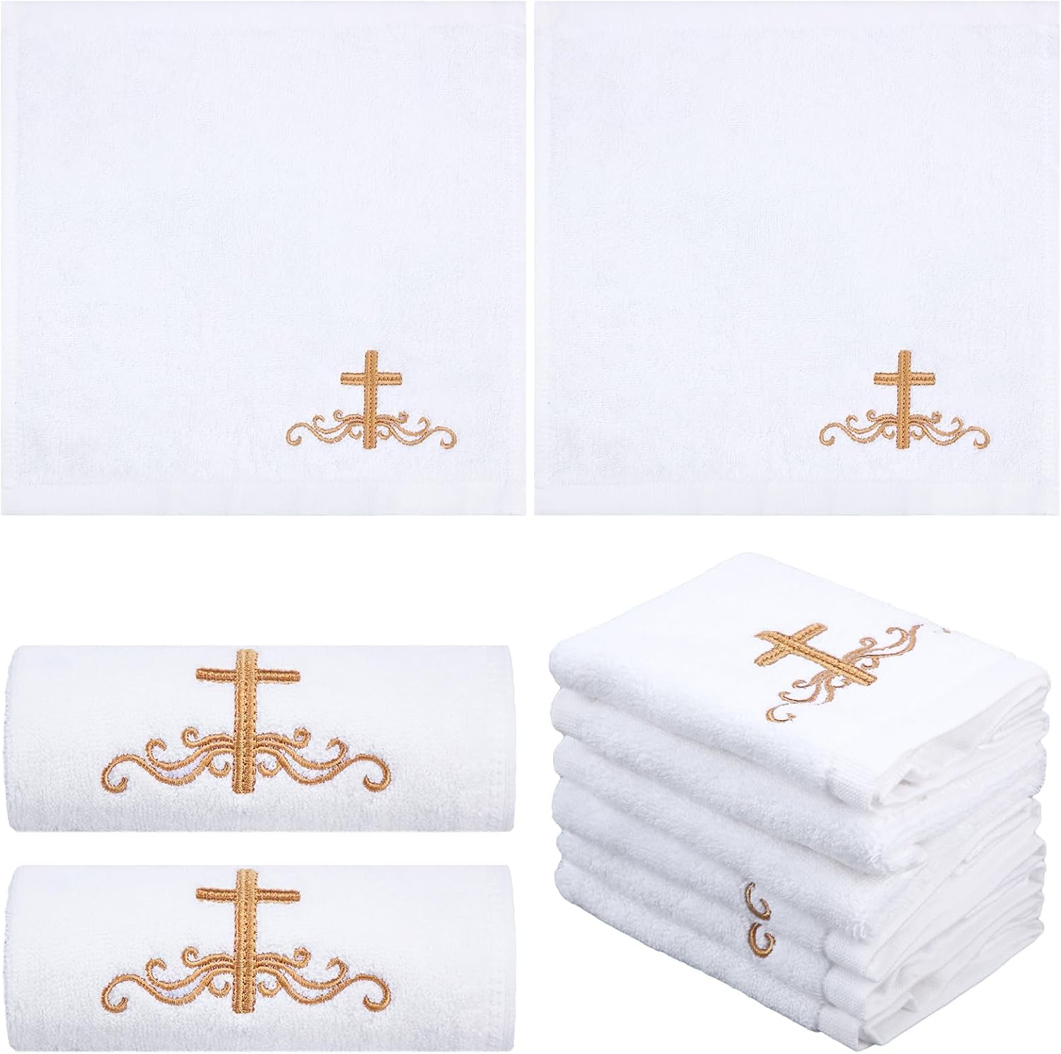 Buryeah 6 Pcs Pastor Towels for Men Women Christmas Pastors Appreciation Gifts Christian Cross Woman of God Church Clergy Hand Towels Handkerchiefs for Xmas Holiday Birthday Gifts(White,Cross)