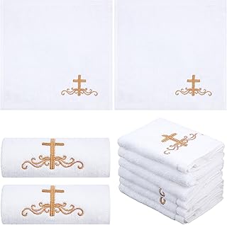 Buryeah 6 Pcs Pastor Towels for Men Cross Hand Towels Woman of God Handkerchiefs Christian Church Clergy Handkerchief (White,Cross)