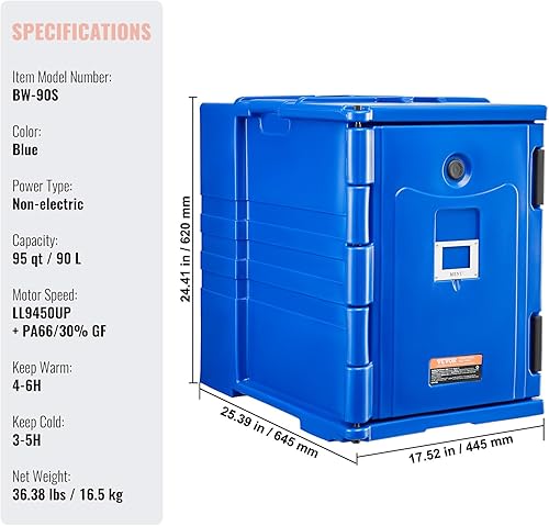 Miniatura 7 de VEVOR Transportador de bandejas de alimentos aislado, caja caliente de 95 cuartos de galón para catering, portador de cajas de alimentos con