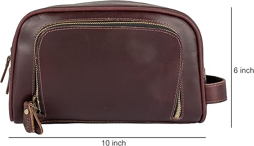 Miniatura 5 de Tuzech Bolsa de aseo de piel auténtica hecha a mano, kit de afeitado y aseo para viajes, regalo para hombres y mujeres, bolsa de maquillaje con