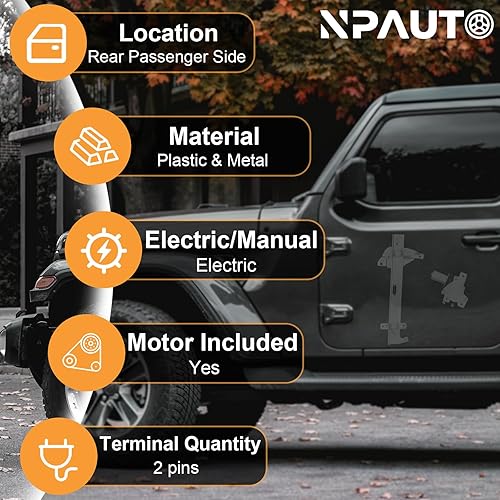 Miniatura 2 de Elevalunas eléctrico del lado del pasajero trasero con motor de repuesto para Buick Century, Buick Regal 1997 1998 1999 2000 2001 2002 2003 2004