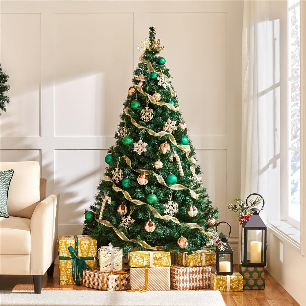 Yaheetech Sapin de Noël Artificiel 183 cm, Montage Rapide à Charnières | Arbre de Noël 1000 Branches en PVC avec Support Pliable en Métal, Pieds en Caoutchouc Antidérapants pour Maison, Bureau