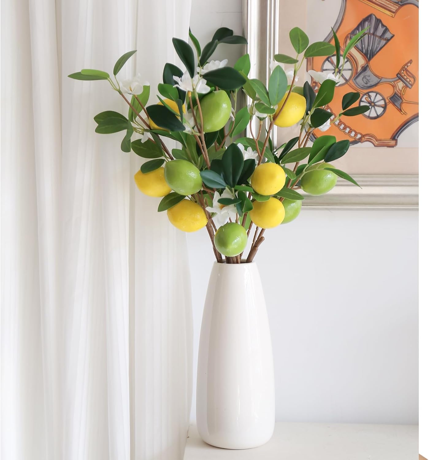 5 Pcs 24-inch Artificial Lemon Branches Simulated Flower Lemon Stems Fake Lemons Artificial Fruit Faux Plants Lemon for Lemon Party Decorations, Kitchen, Spring Summer Decor(3Yellow+2Green)