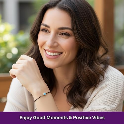 Miniatura 6 de BCS Pulseras de mal de ojo ajustable, amuleto de cuerda negra para mujeres y hombres, auténticas cuentas de vidrio turcas hechas a mano, dije de