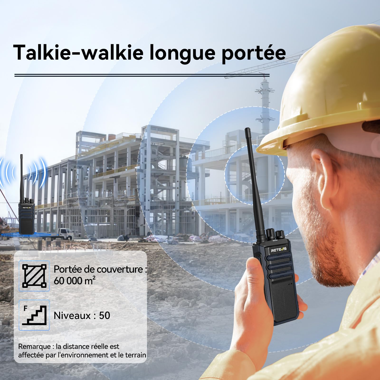 Retevis RT86A Radios Bidirectionnelles Longue Portée, Talkie Walkie Professionnel, 2500mAh, Talkie Walkie Rechargeable pour Chantiers et Transport (4Pcs)