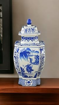 19" Classic Blue and White Porcelain Octagonal Jar Vase, China Qing Style, Jingdezhen D22