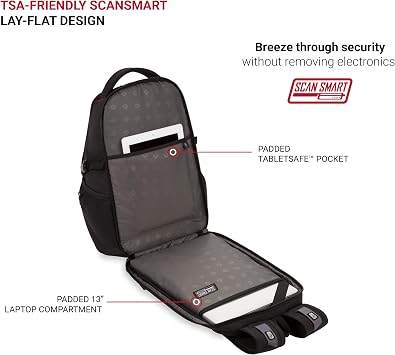 SwissGear 1900 Scansmart Mini/Slim Version, Fits Most 13 Inch Laptops and Tablets, TSA Friendly Backpack, Black