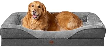 EHEYCIGA Memory Foam XL Dog Bed for XLarge Sized, Extra Large Orthopedic Dog Sofa with Sides and Waterproof Liner, Washable Bolster Pet Bed Couch with Removable Cover, 42x30x7.5 Inch, Grey