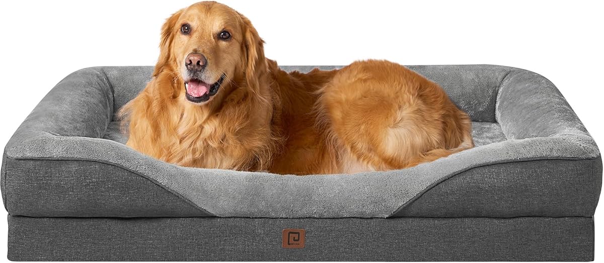 EHEYCIGA XL Dog Bed Memory Foam, Extra Large Orthopedic Dog Beds Sofa with Sides and Waterproof Liner, Pet Couch with Washable Removable Cover and Non-Slip Bottom, 106.7x76x18.9cm, Dark Grey