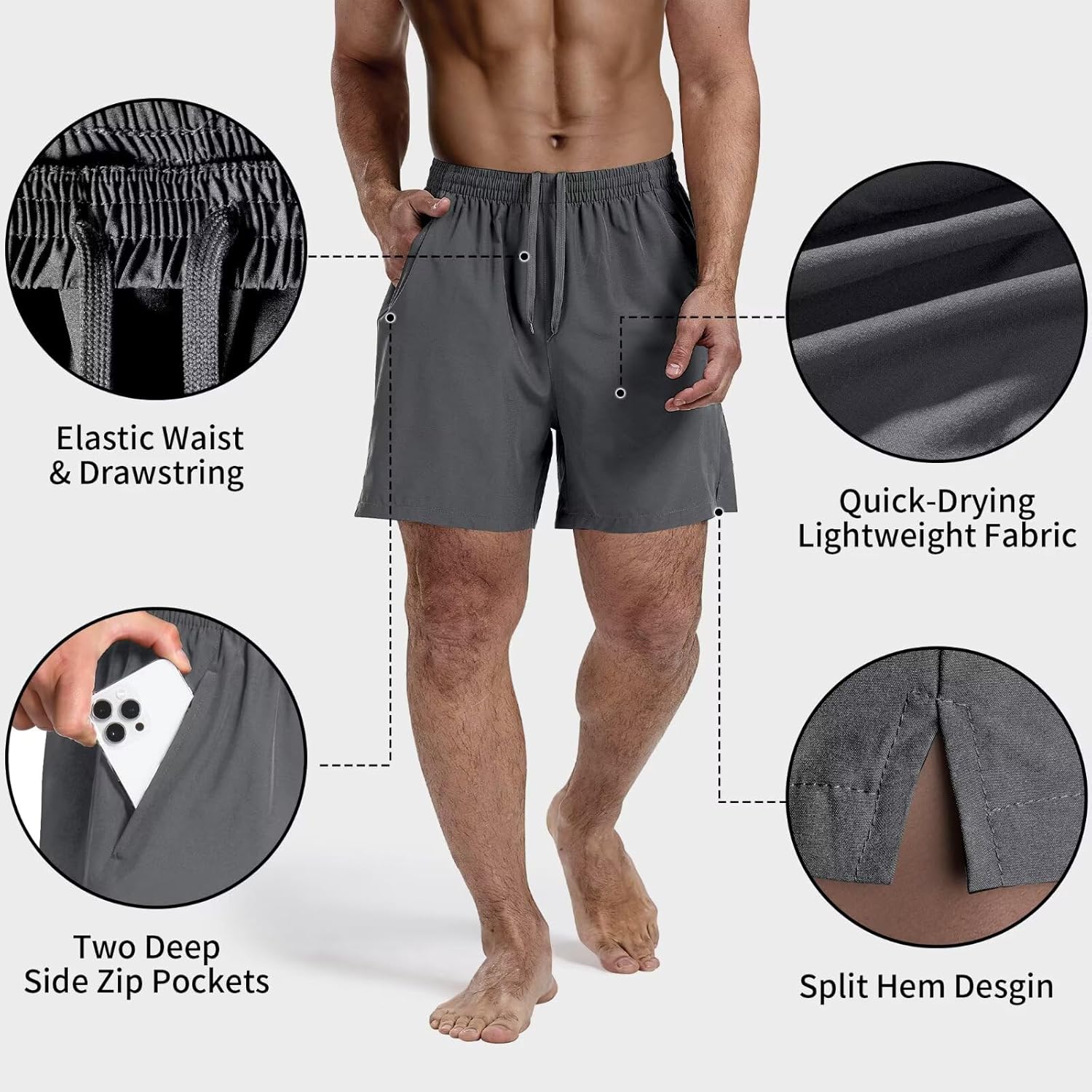 3 Pack Men's Athletic Running Shorts 5 Inch,Quick Dry Gym Workout Shorts with Zip Pockets - Image 4
