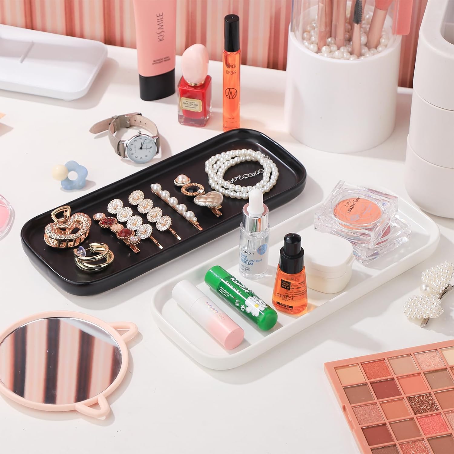 VanEnjoy Ceramic Tray for Kitchen Counter, White Vanity Tray for Bathroom Counter, Long Narrow Tray for Soap Bottles - Image 7