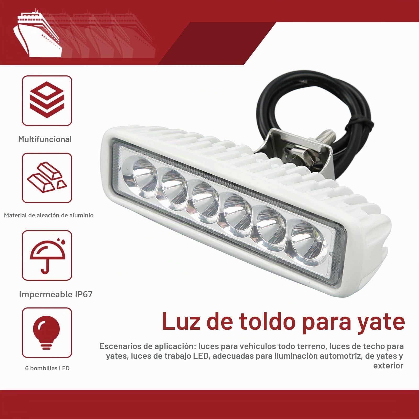 OUKENS Luces de navegación LED para buques, 12V a 24V CC, Lámpara de trabajo LED impermeable para barcos, adecuada para iluminación exterior de coches, Yates(BLANCO)