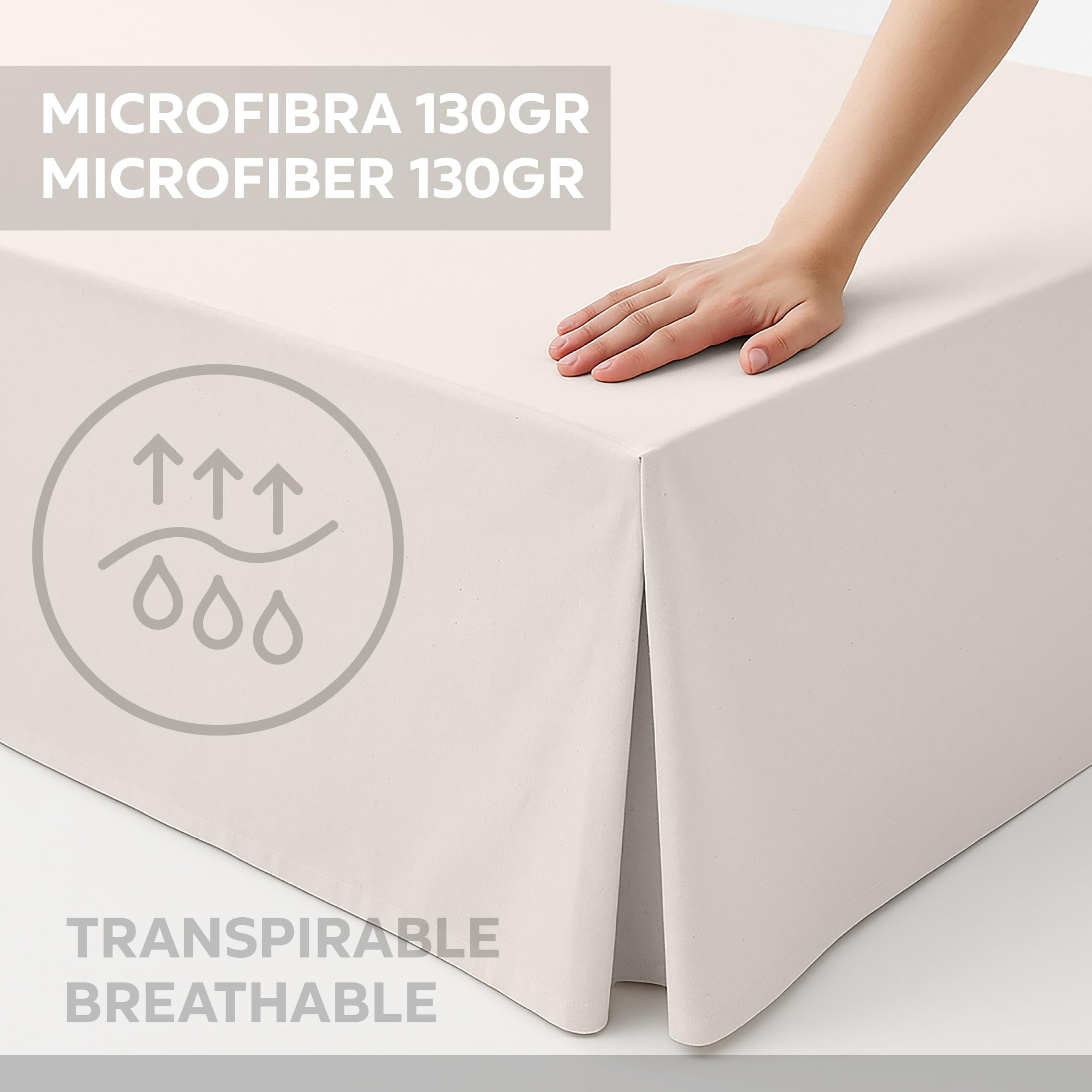 EasyCosy – Cache sommier 180x200 cm en Tissu Microfibre, Hauteur 32 cm, Couvre sommier pour lit Double 180 cm avec Finition élégante – Couleur Brute, modèle Atenea