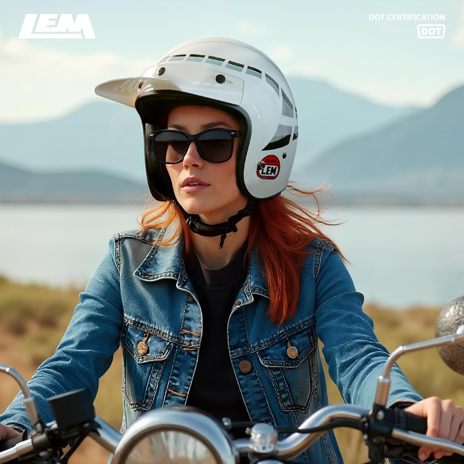 LEM 3/4 Motorcycle Helmet, for Men & Women DOT Certified Motorcycle & Scooter Helmet, Vintage Style for Cruiser Riding, Urban Commuting, Daily Road Trips, Cruiser Half Helmet, (Gloss White, Size L)