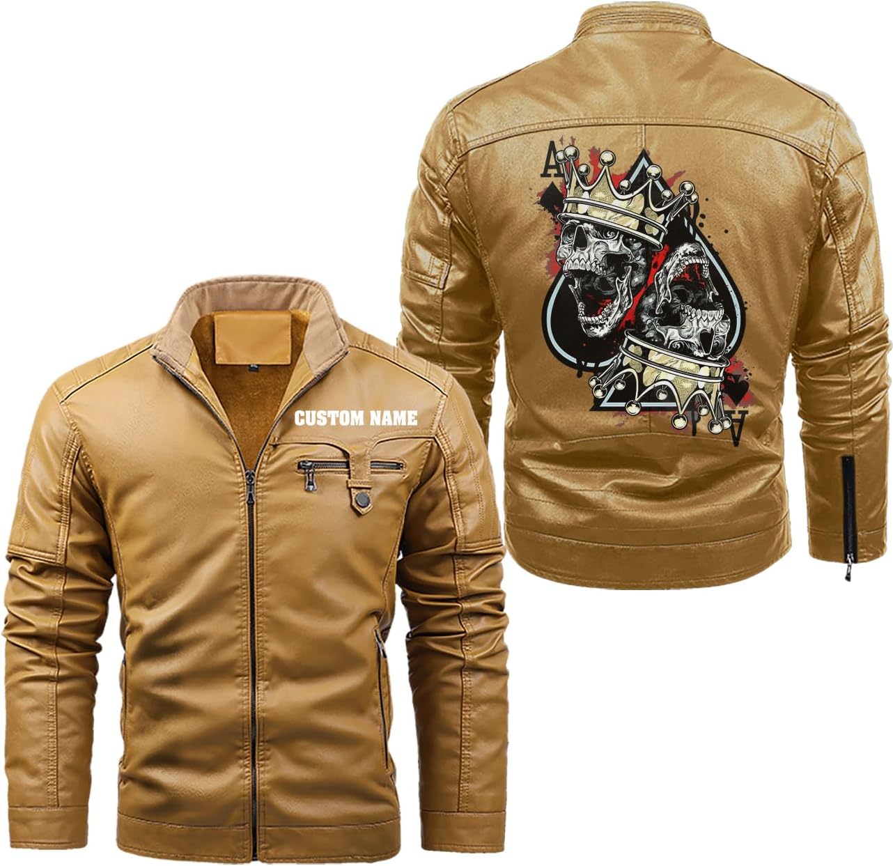 Goth Punk skull Ace Of Spades Card Gambler Skeleton Jacket, Motorcycle Custom Men PU Leather Vest Jacket