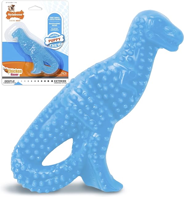 Nylabone Gentle Puppy Dog Teething Dental Dino Chew Toy, Chicken Flavour, Small, for Puppies Up to 11 kg
