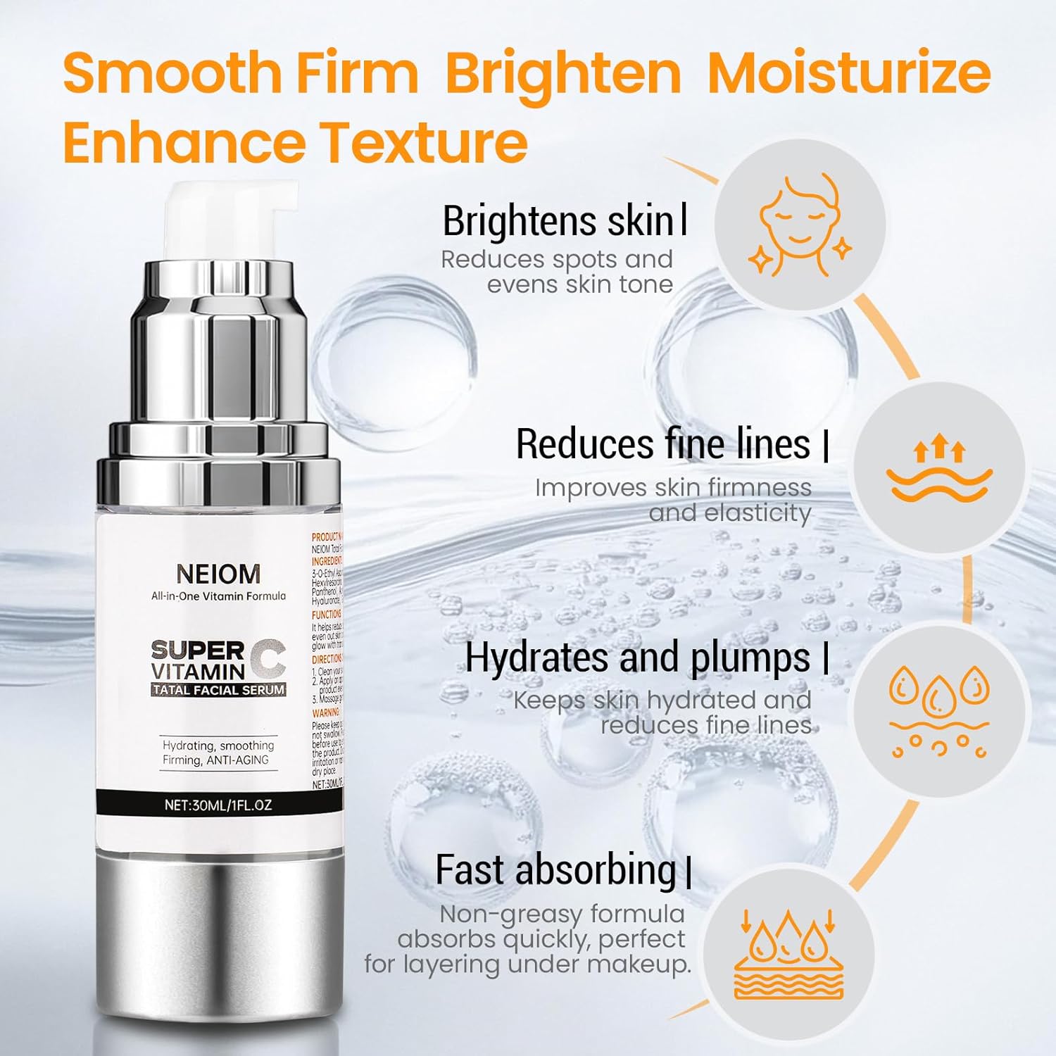 Super Vitamin C Serum for Face with Pure Hyaluronic Acid,Vitamin E,Tri-Peptide,B5, – Anti Aging, Dark Spot Remover & Collagen Booster – Hydrating, for Mature Skin – 1 fl oz - Image 5