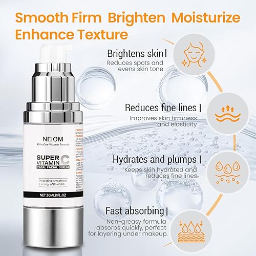 Miniatura 5 de Suero facial súper vitamina C, con vitamina E, ácido hialurónico, tripéptidos, reafirmante, se dirige a las manchas oscuras y arrugas, suero de