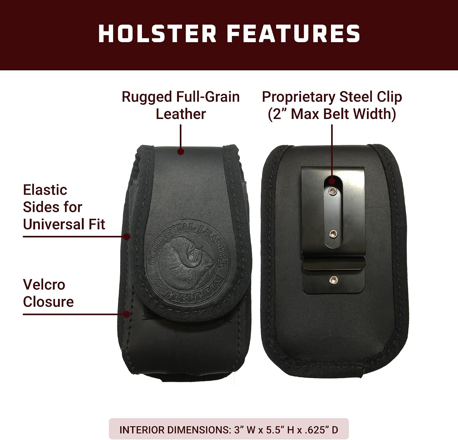 Occidental Leather Clip-On Expandable Phone Holster - Black - Made in USA